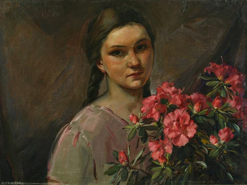 1894-Stanisław Ejsmond - Ritratto di una ragazza con azalee